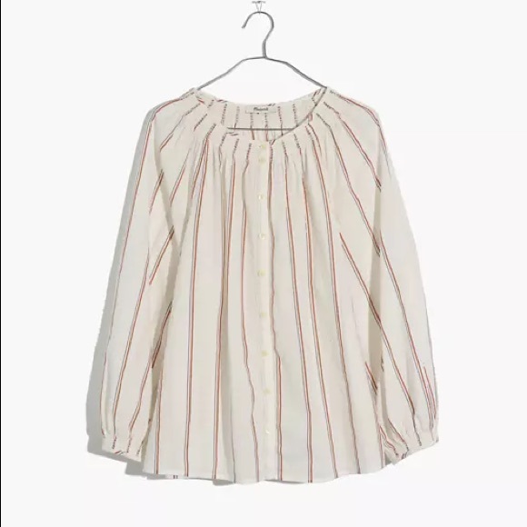 Madewell | Smocked-Neck Raglan Top Clipdot Stripe - Picture 8 of 11